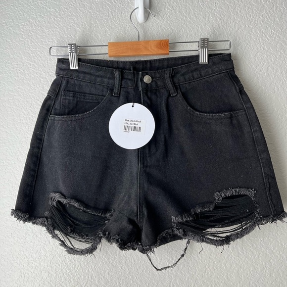 Princess Polly Pants - NWT Princess Polly Elise Shorts Black Denim Size 4